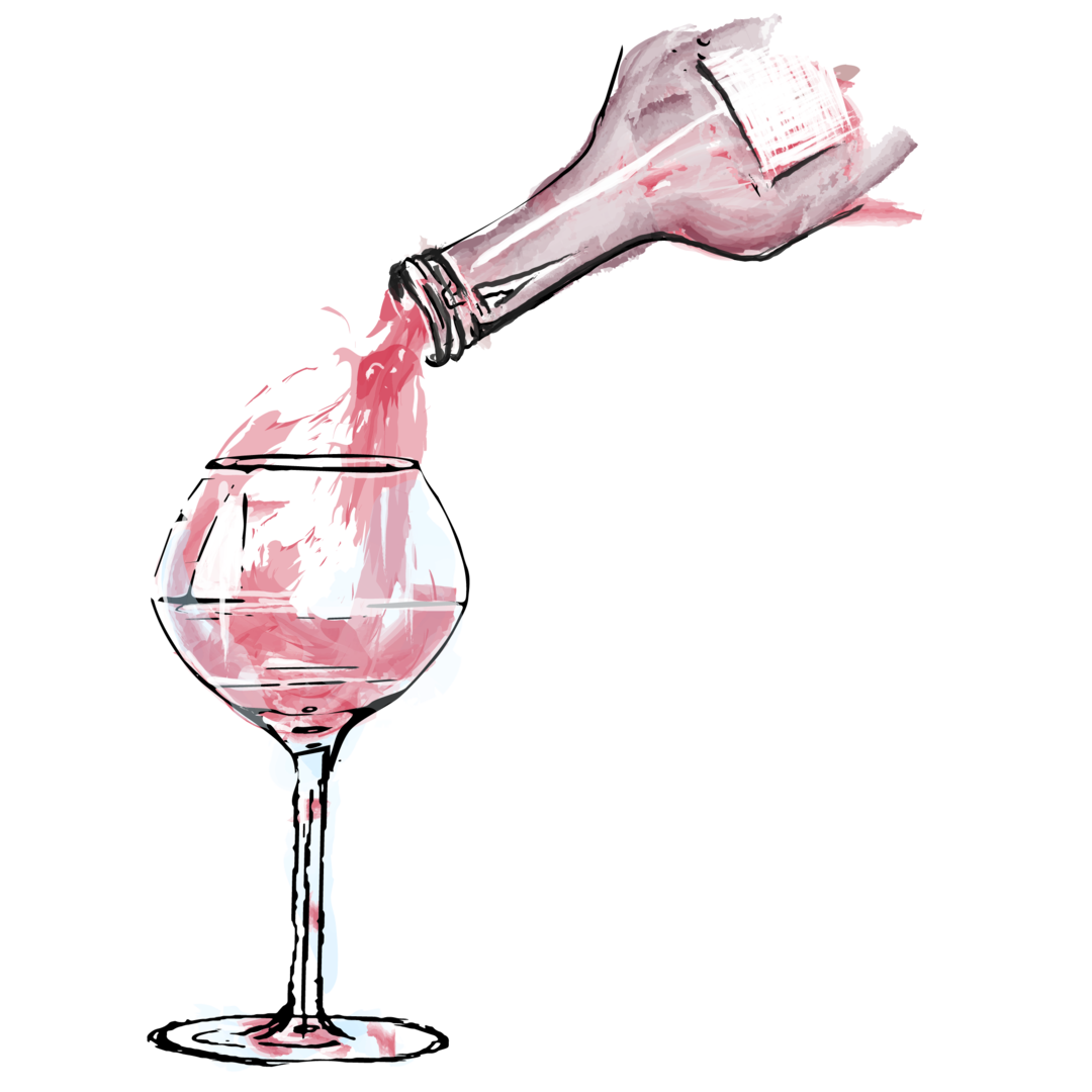 Zeichnung eines Weinglases, das mit Wein gefüllt wird